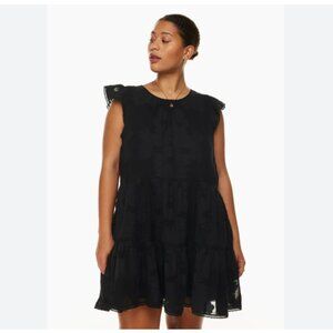 ARITZIA WILFRED SIDONIE RUFFLE LOOSE FIT MINI BOHO DRESS IN BLACK